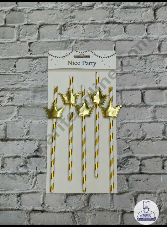 5pcs Golden Crown Straw Topper For Cake Decoration( SB-STRAW-343-CGolden )  (MOQ 12 PCS)  (ID)