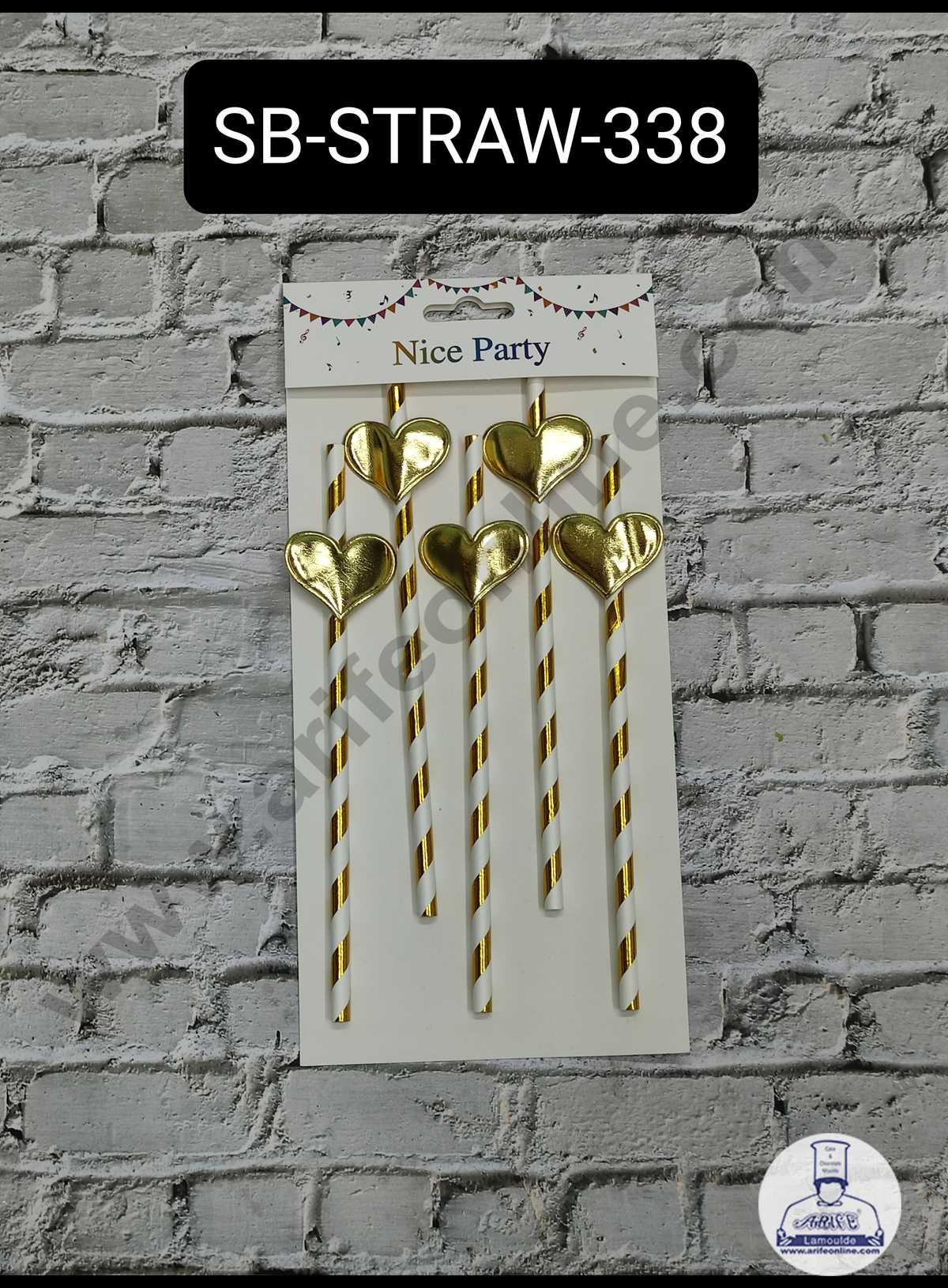 5pcs Golden Heart Straw Topper For Cake Decoration( SB-STRAW-338-Golden ) (MOQ 12 PCS)  (ID)