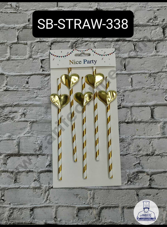 5pcs Golden Heart Straw Topper For Cake Decoration( SB-STRAW-338-Golden ) (MOQ 12 PCS)  (ID)