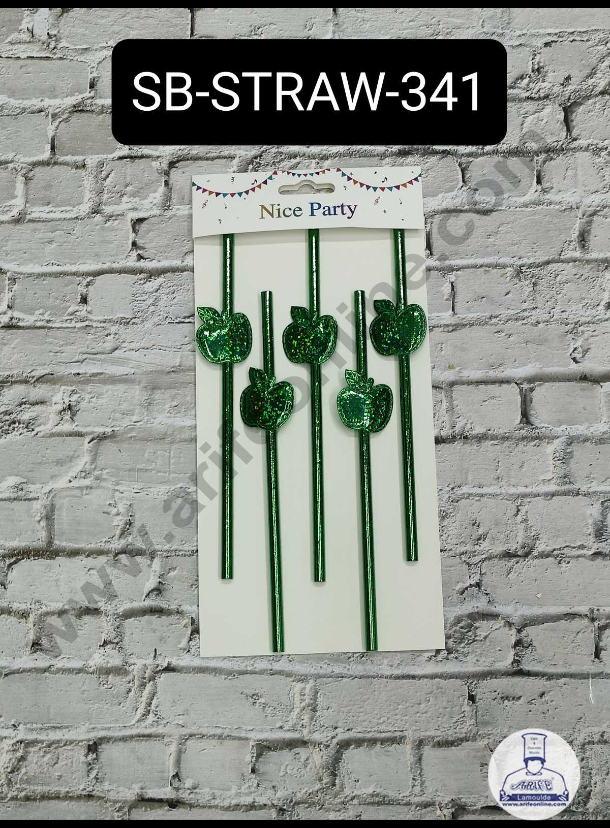 5pcs Green Apple Straw Topper For Cake Decoration( SB-STRAW-341-AGreen ) (MOQ 12 PCS)   (ID)