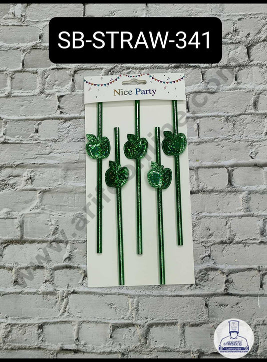 5pcs Green Apple Straw Topper For Cake Decoration( SB-STRAW-341-AGreen ) (MOQ 12 PCS)   (ID)