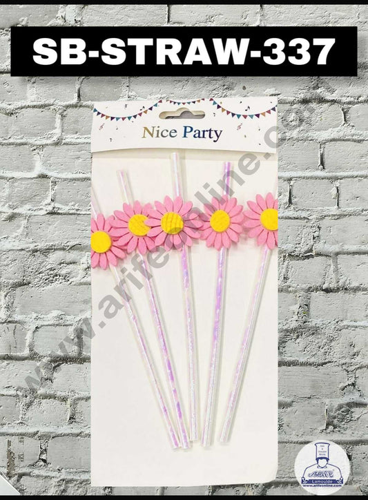 5pcs Pink Sunflower Straw Topper For Cake Decoration( SB-STRAW-337-Pink ) (MOQ 12 PCS)  (ID)