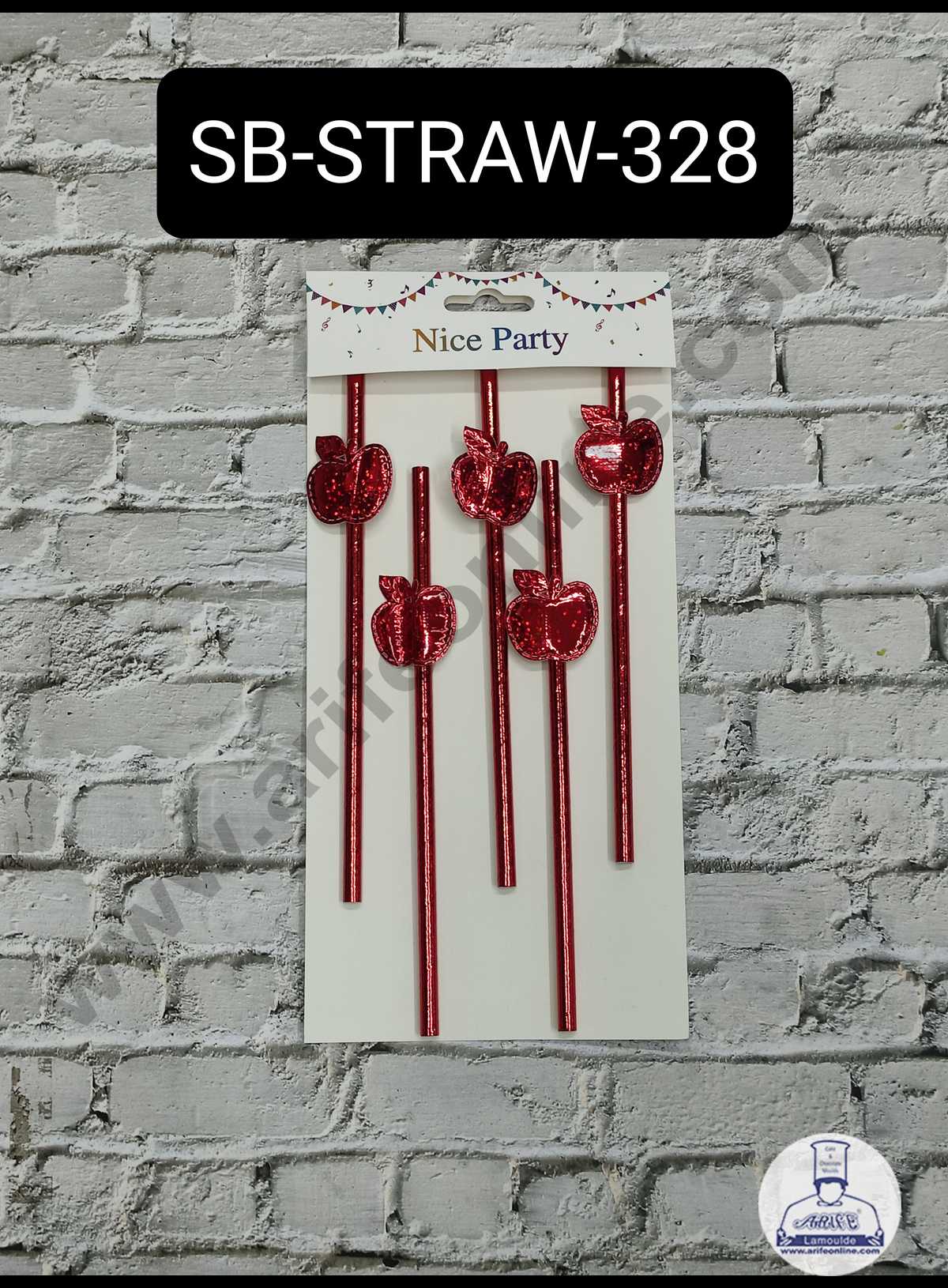 5pcs Red Apple Straw Topper For Cake Decoration( SB-STRAW-328-Red ) (MOQ 12 PCS) (ID)