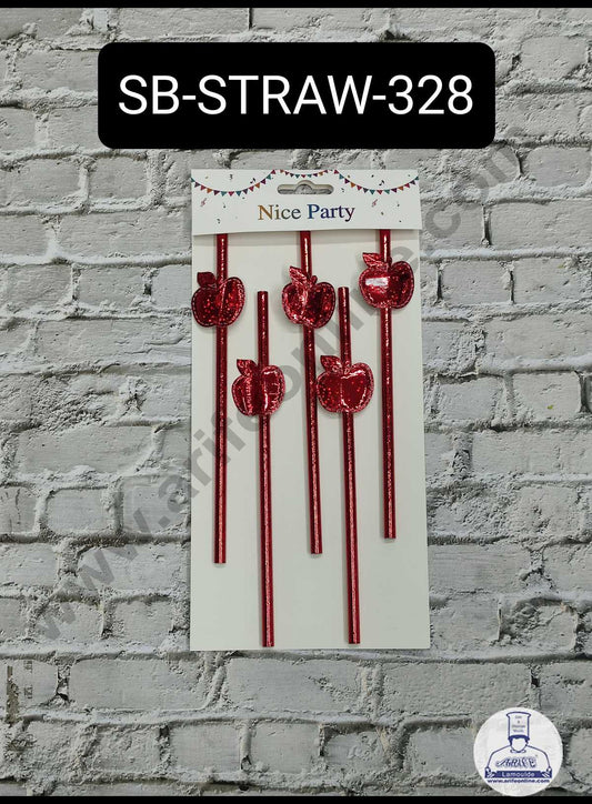 5pcs Red Apple Straw Topper For Cake Decoration( SB-STRAW-328-Red ) (MOQ 12 PCS) (ID)