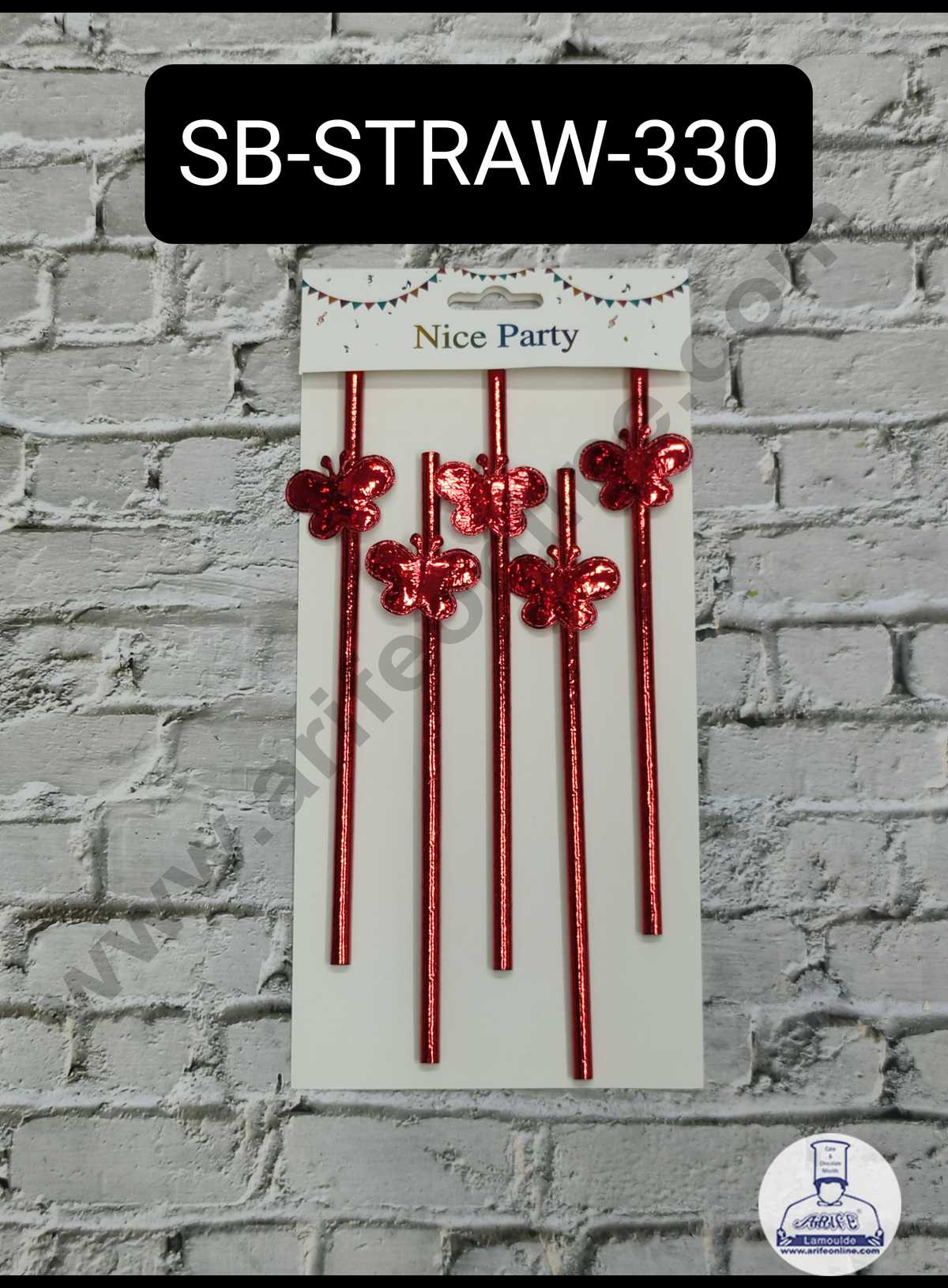 5pcs Red Butterfly Straw Topper For Cake Decoration( SB-STRAW-330-Red ) (MOQ 12 PCS)  (ID)