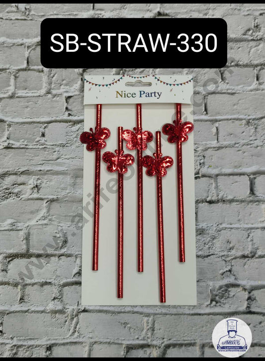 5pcs Red Butterfly Straw Topper For Cake Decoration( SB-STRAW-330-Red ) (MOQ 12 PCS)  (ID)