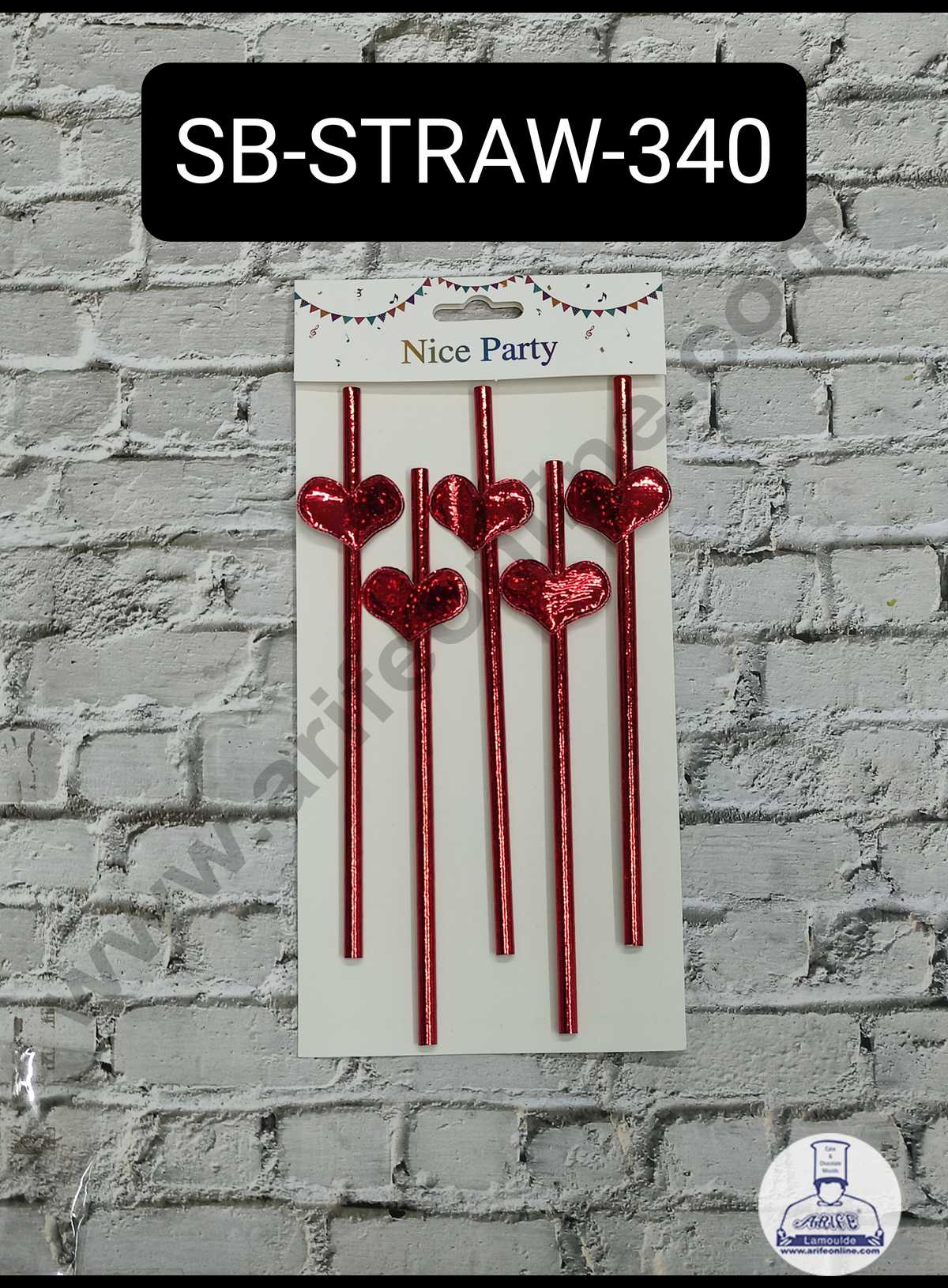 5pcs Red Heart Straw Topper For Cake Decoration( SB-STRAW-340-Red ) (MOQ 12 PCS)  (ID)