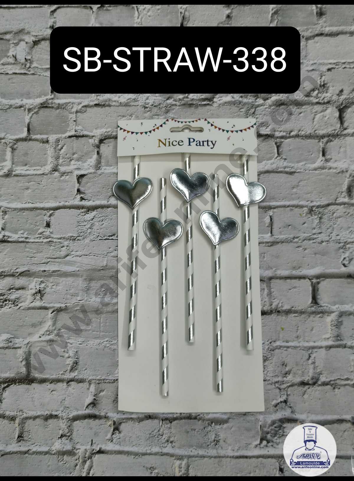 5pcs Silver Heart Straw Topper For Cake Decoration( SB-STRAW-338-Silver )  (MOQ 12 PCS)  (ID)