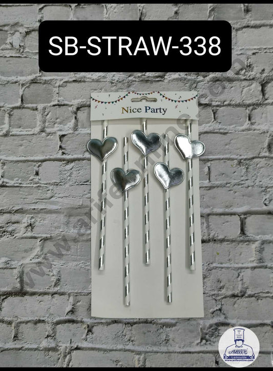 5pcs Silver Heart Straw Topper For Cake Decoration( SB-STRAW-338-Silver )  (MOQ 12 PCS)  (ID)