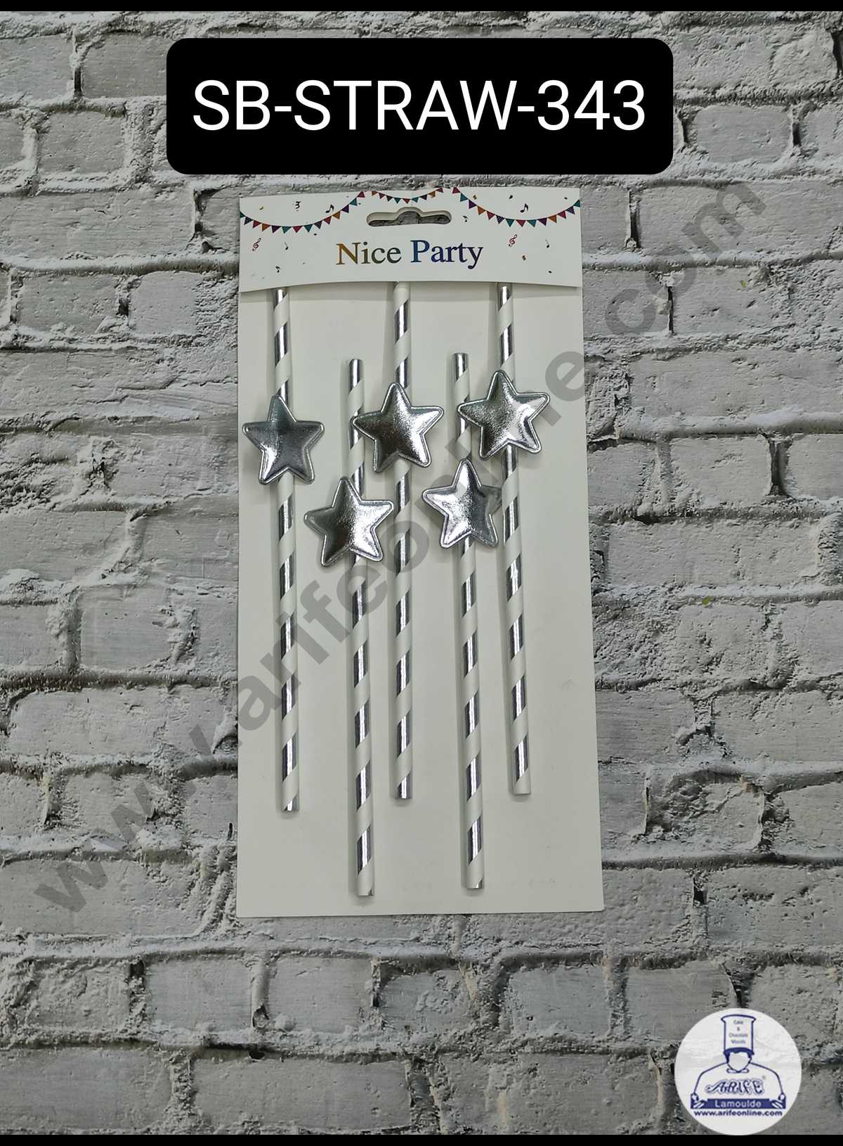 5pcs Silver Star Straw Topper For Cake Decoration( SB-STRAW-343-SSilver )  (MOQ 12 PCS)  (ID)