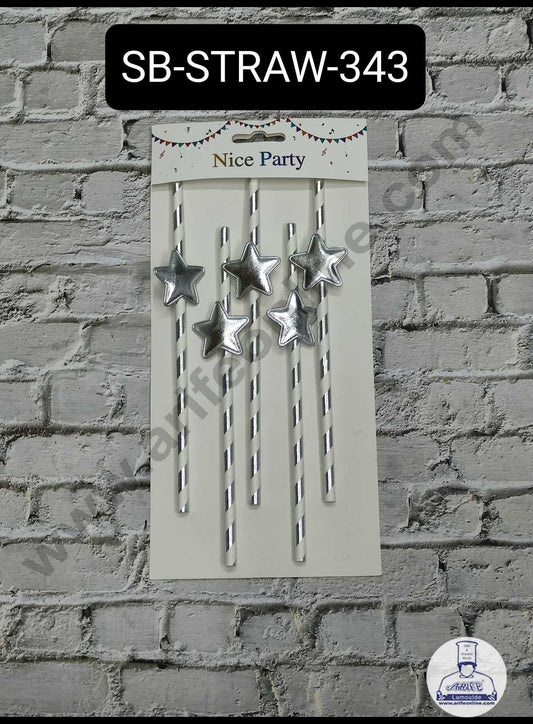 5pcs Silver Star Straw Topper For Cake Decoration( SB-STRAW-343-SSilver )  (MOQ 12 PCS)  (ID)