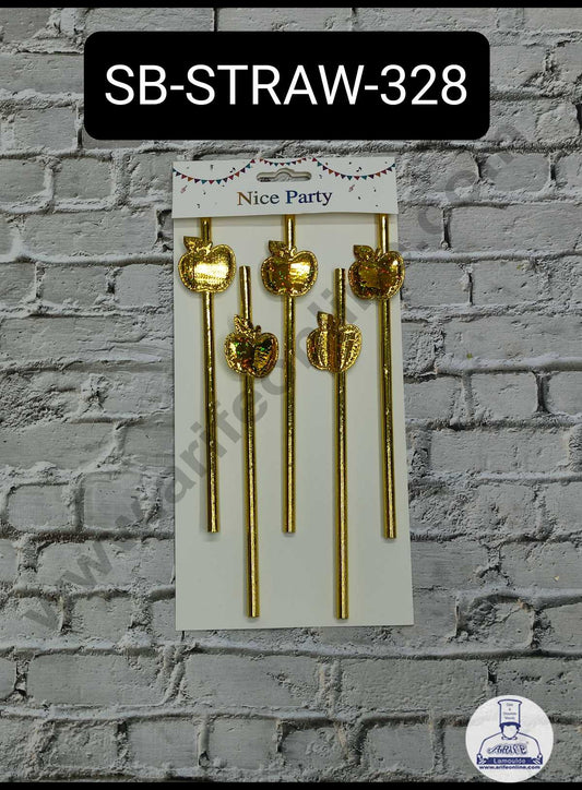 5pcs Golden Glitter Apple Straw Topper For Cake Decoration( SB-STRAW-328-GGlitter ) (MOQ 12 PCS)  (ID)