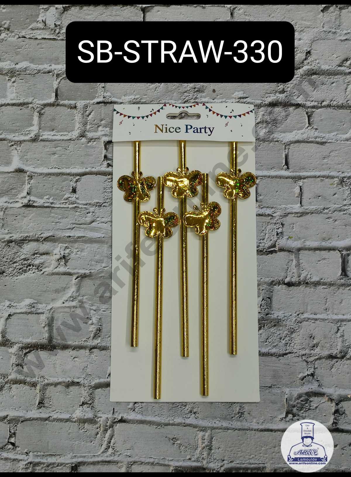 5pcs Golden Glitter Butterfly Straw Topper For Cake Decoration( SB-STRAW-330-GGlitter )  (MOQ 12 PCS)