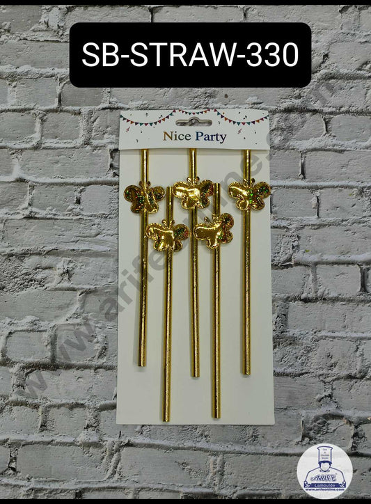 5pcs Golden Glitter Butterfly Straw Topper For Cake Decoration( SB-STRAW-330-GGlitter )  (MOQ 12 PCS)