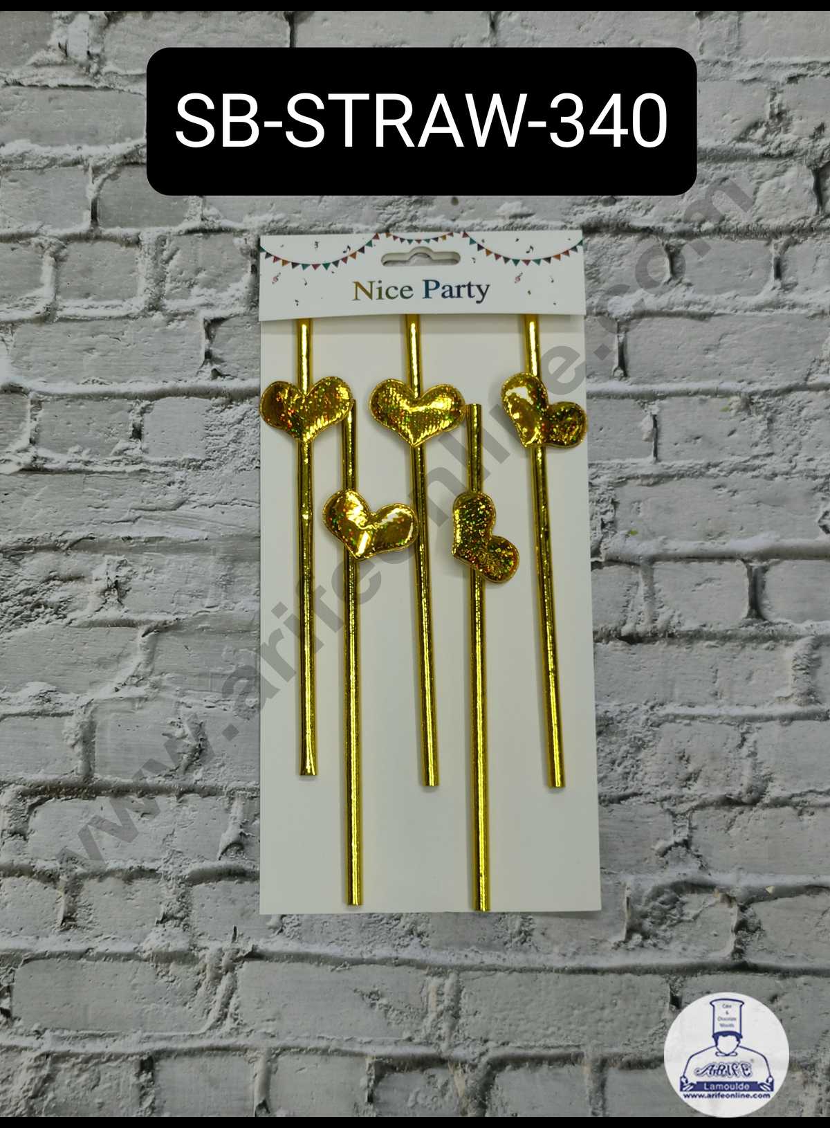 5pcs Golden Glitter Heart Straw Topper For Cake Decoration( SB-STRAW-340-GGlitter ) (MOQ 12 PCS)   (ID)