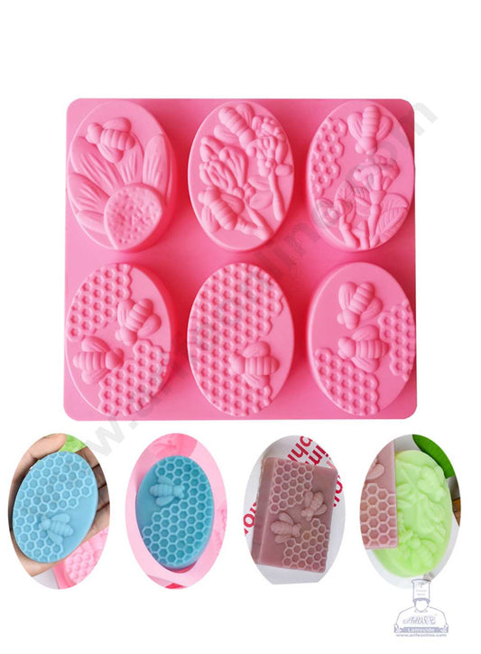 6 Cavity Oval Bee Honeycomb Design Silicone Moulds for Soaps and Chocolate Jelly Desserts Mould