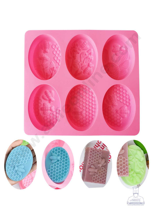 6 Cavity Oval Bee Honeycomb Design Silicone Moulds for Soaps and Chocolate Jelly Desserts Mould