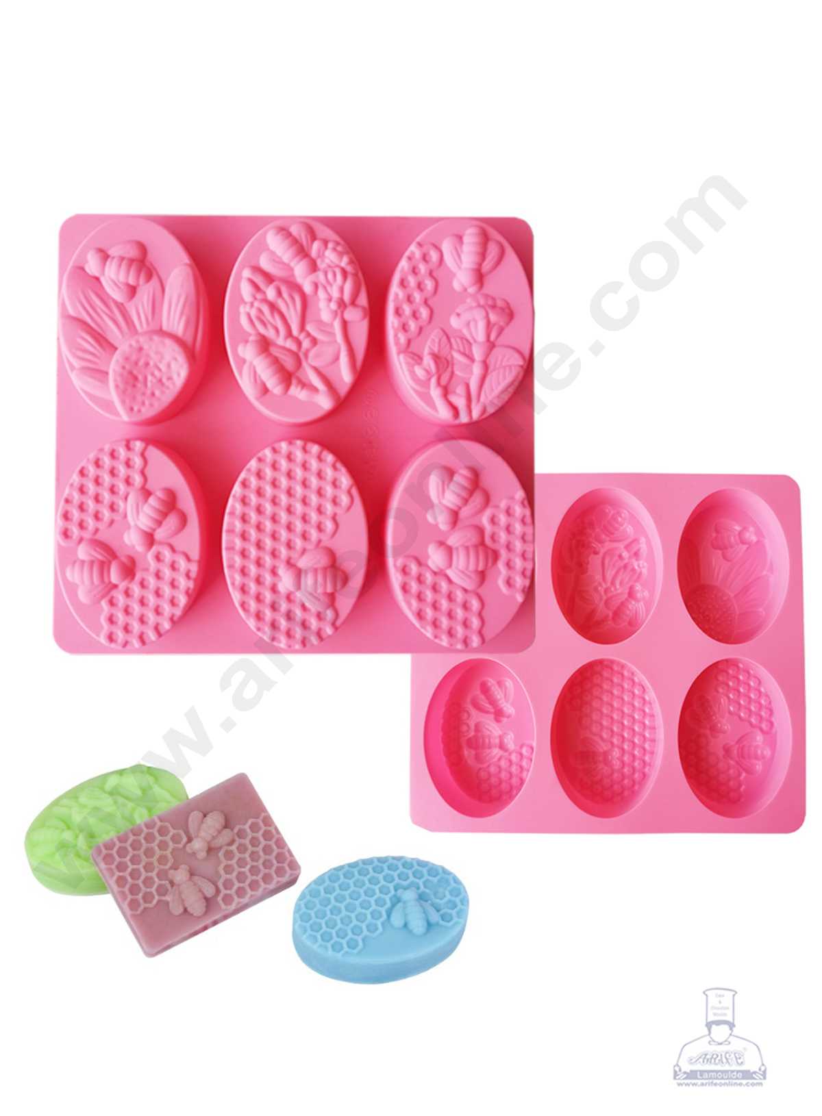 6 Cavity Oval Bee Honeycomb Design Silicone Moulds for Soaps and Chocolate Jelly Desserts Mould