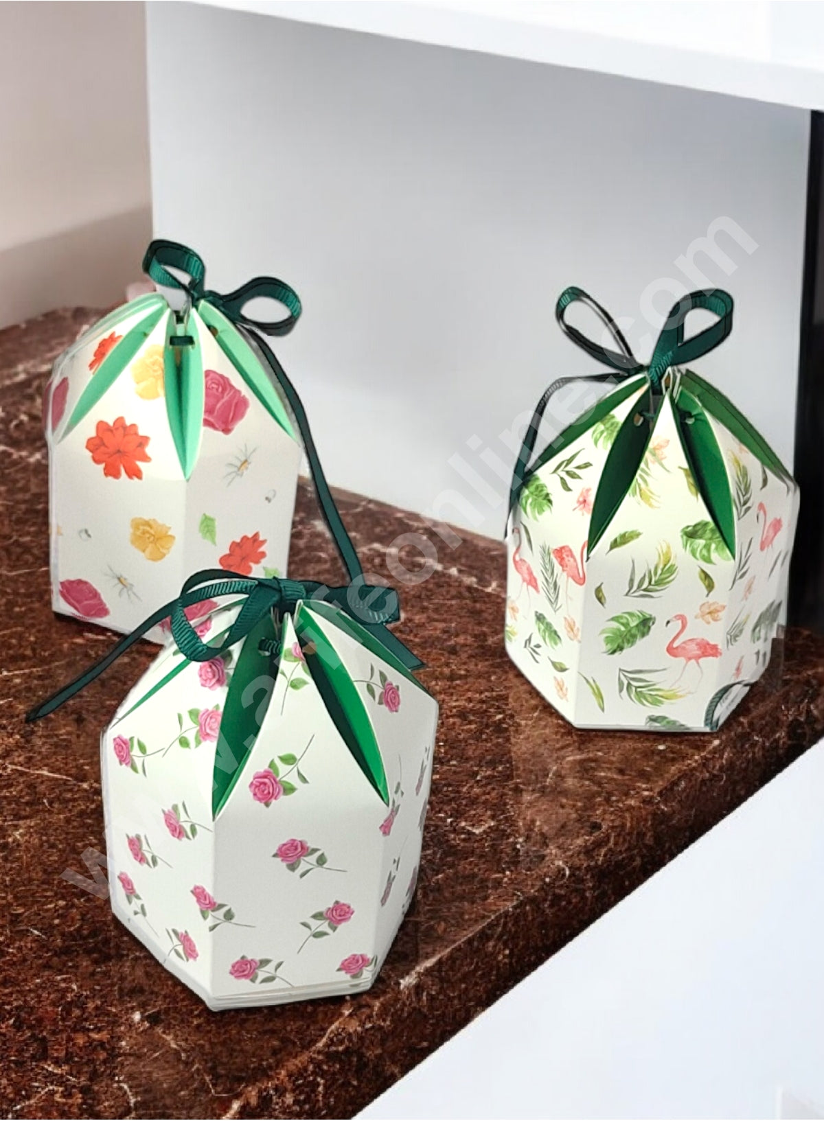 Goodie Bag For Hampers | Chocolate Box Hamper Box 10 Pcs Pack - White Random Floral Print SBGB-72-W (MOQ 10 PACK)