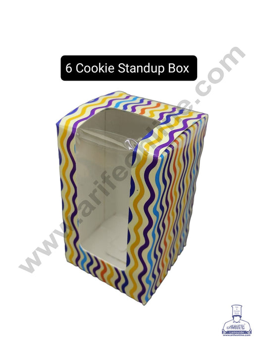 Printed-01 Standup 6 Cookie Boxes with Clear Window, Cupcake Carriers , Printed-01 3x5x3 Inch  10 PCS PACK (MOQ 12 PACK)