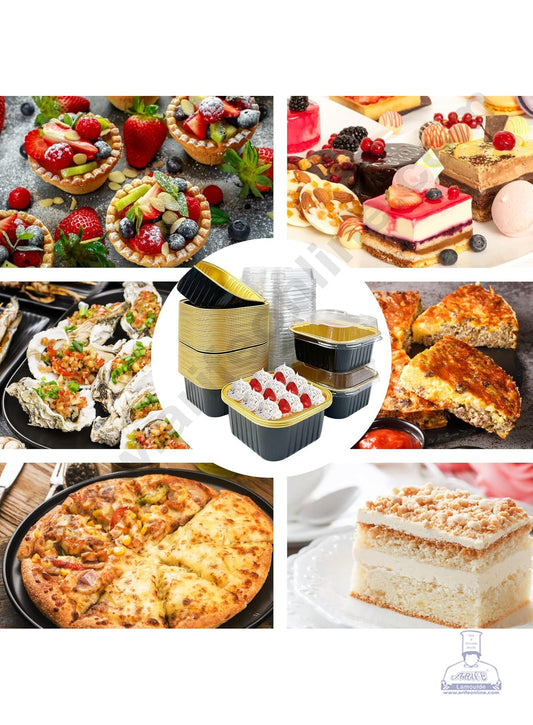 Square Atom Aluminium Cup Tin Foil With Lid Bake & Serve Cup| Aluminium Containers | Non-Stick Foil Baking Cups - 2000 Pcs per cartoon (MOQ 1 CRTN) (O)