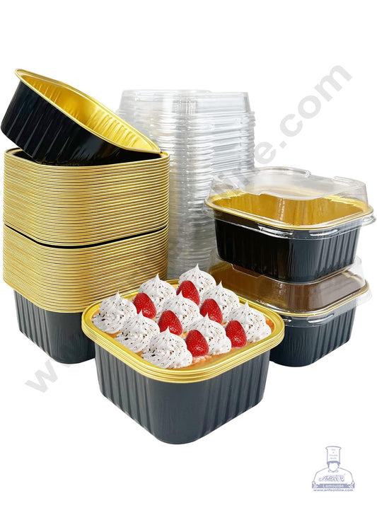 Square Atom Aluminium Cup Tin Foil With Lid Bake & Serve Cup| Aluminium Containers | Non-Stick Foil Baking Cups - 2000 Pcs per cartoon (MOQ 1 CRTN) (O)