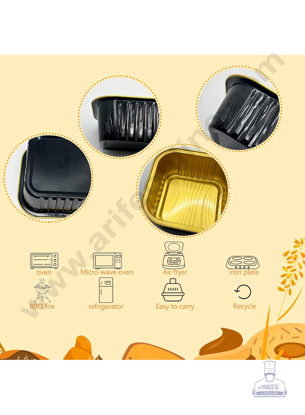 Square Atom Aluminium Cup Tin Foil With Lid Bake & Serve Cup| Aluminium Containers | Non-Stick Foil Baking Cups - 2000 Pcs per cartoon (MOQ 1 CRTN) (O)