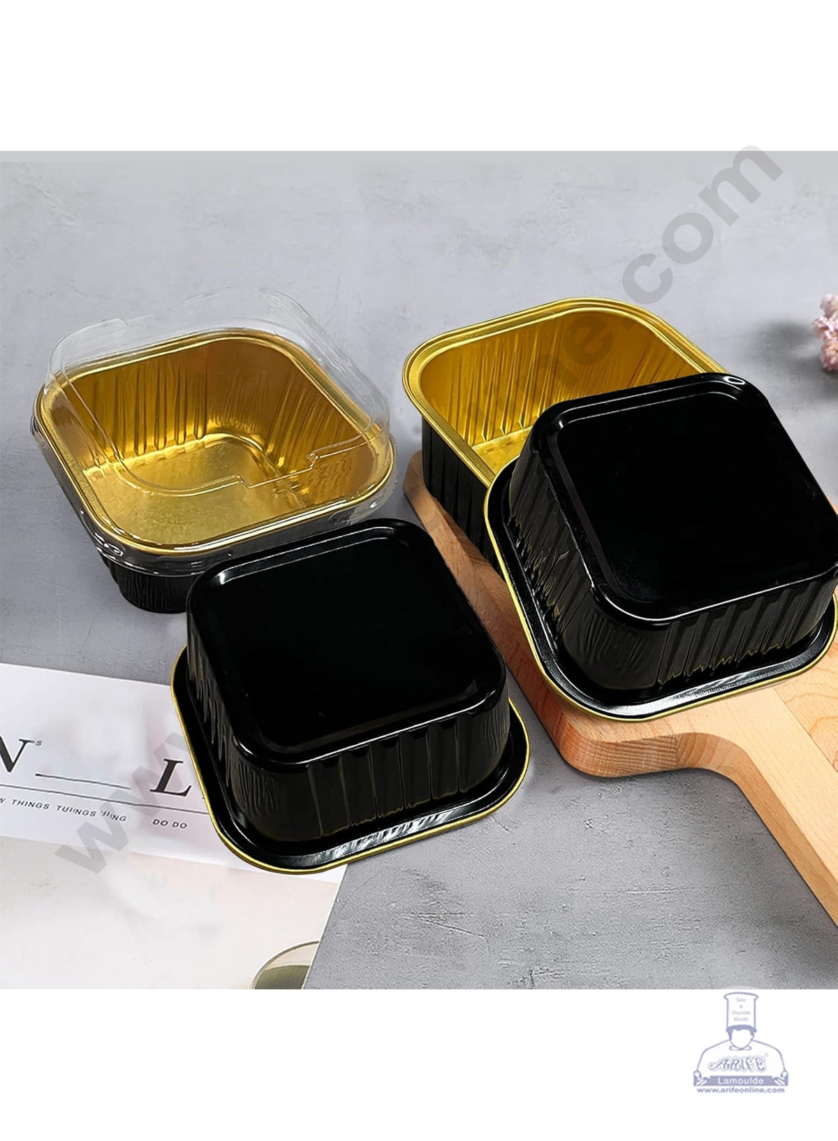 Square Atom Aluminium Cup Tin Foil With Lid Bake & Serve Cup| Aluminium Containers | Non-Stick Foil Baking Cups - 2000 Pcs per cartoon (MOQ 1 CRTN) (O)