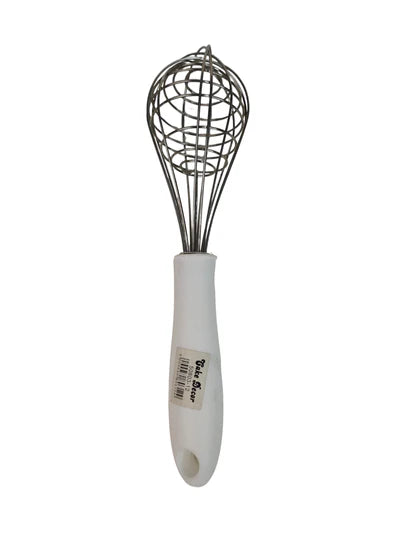 12 inch Stainless Steel Balloon Whisk | Plastic Hand Blender Egg Beater for Whisking & Baking - White (SBAC-50803-13-W) (OD)