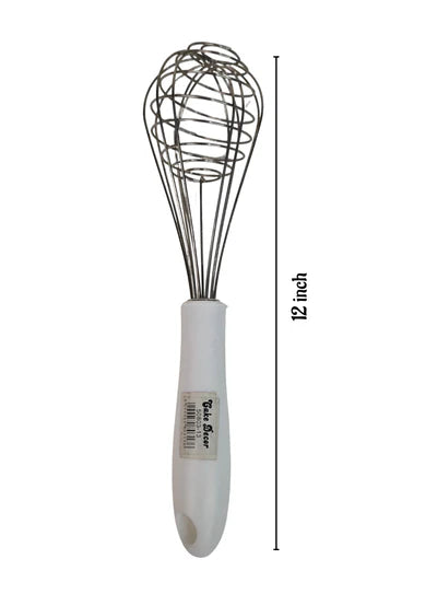 12 inch Stainless Steel Balloon Whisk | Plastic Hand Blender Egg Beater for Whisking & Baking - White (SBAC-50803-13-W) (OD)