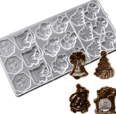 18 Cavity Assorted Christmas Polycarbonate Chocolate Mold│SB-2084 (MOQ 12 PCS) (RRD)