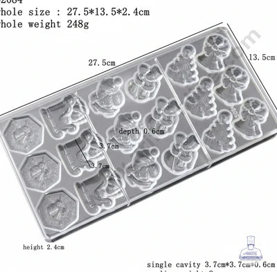 18 Cavity Assorted Christmas Polycarbonate Chocolate Mold│SB-2084 (MOQ 12 PCS) (RRD)