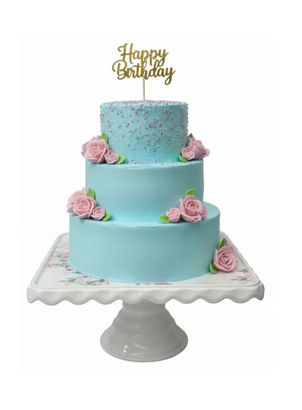 1 Pcs Square Acrylic Flamingo Print Cake Stand (SBCS-6896) (MOQ 12 PCS)