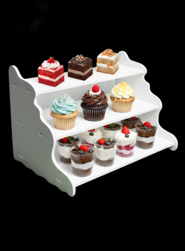 3-Tier Scalloped Cupcake Display Riser Set | 1 Piece Pack | (MOQ 12 PCS)