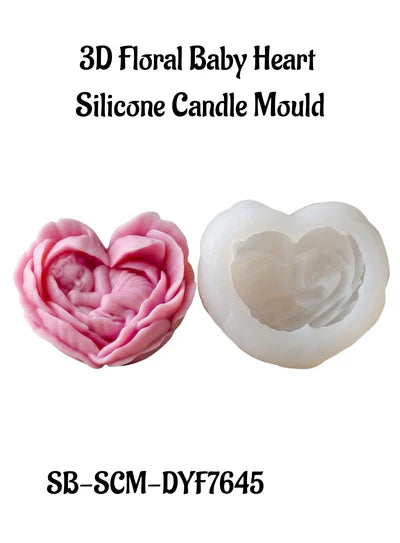 3D Floral Baby Heart Silicone Candle Mould | Soap, Wax Mould | SB-SCM-DYF7645  (MOQ 12 PCS) (AED)