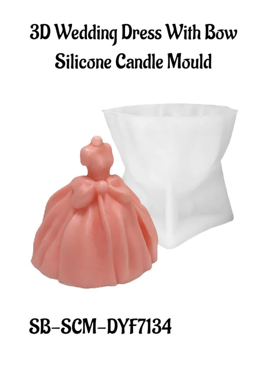 3D Wedding Dress With Bow Silicone Candle Mould | Bridal Princess Dress Mould | SB-SCM-DYF7134 (MOQ 12 PCS) (RRD)
