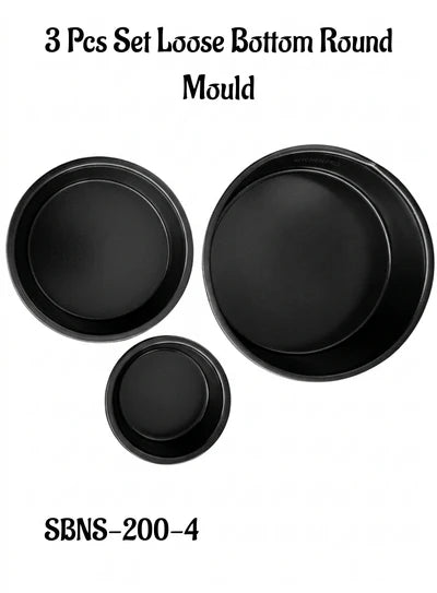 3 Pcs Set Non-Stick Loose Bottom Round Cake Mould with Removable Base (SBNS-200-4) KL-77  (MOQ 12 PCS) (IRD)