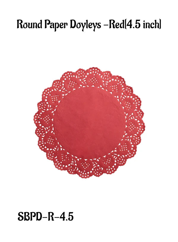 4.5 inch Paper Doilies | Round Placemats | Decorative Accessories | Disposable Paper Mats - Red (100 pcs Pack) (MOQ 12 PACK)