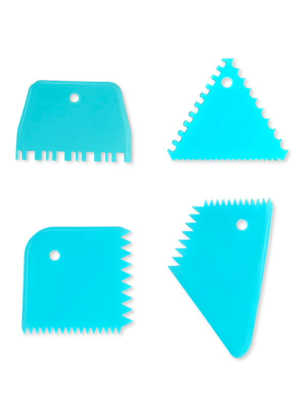 4pc Plastic Dough Scraper & Cake Decorating Tool Set | Fondant Smoother (MOQ 12 PCS)