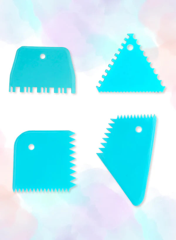 4pc Plastic Dough Scraper & Cake Decorating Tool Set | Fondant Smoother (MOQ 12 PCS)