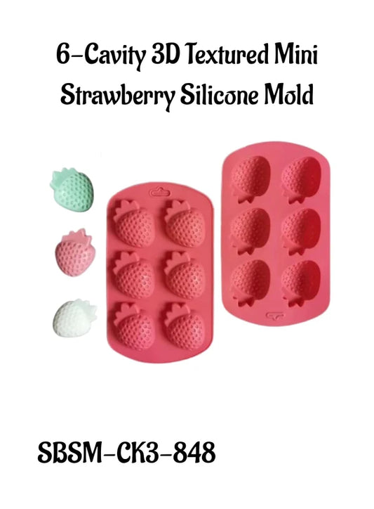 6-Cavity 3D Textured Mini Strawberry Silicone Mold│SBSM-CK3-848│ (MOQ 12 PCS) (EE)