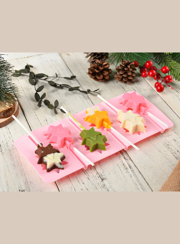 6-Cavity Double Star Lollipop Silicone Chocolate Mould | Non-Stick Mold for Baking & Crafting | 1 Piece Pack | (SB-3159)  (MOQ 12 PCS)