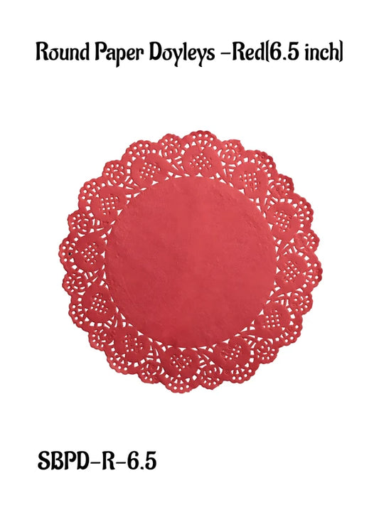 6.5 Inch Paper Doilies | Round Decorative Placemats | Disposable Food-Grade Paper Mats – Red | Pack of 100 (SBPD-R-6.5) (MOQ 12 PACK)