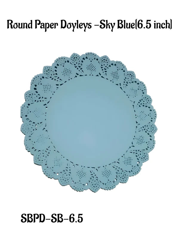 6.5 Inch Paper Doilies | Round Placemats | Disposable Food-Grade Paper Mats – Sky Blue | Pack of 100 (SBPD-SB-6.5) (MOQ 12 PACK)