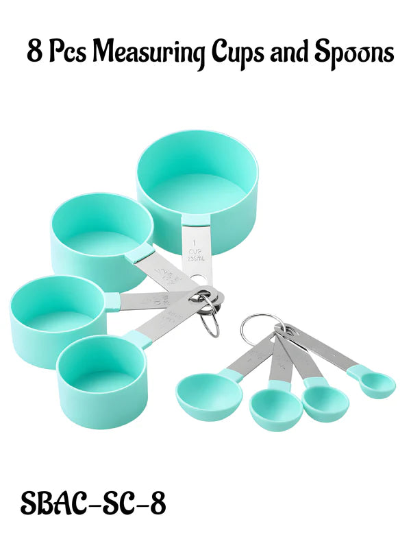 8 Pcs Plastic Measuring Cups And Spoons Set (SBAC-SC-8) (MOQ 50 PCS)