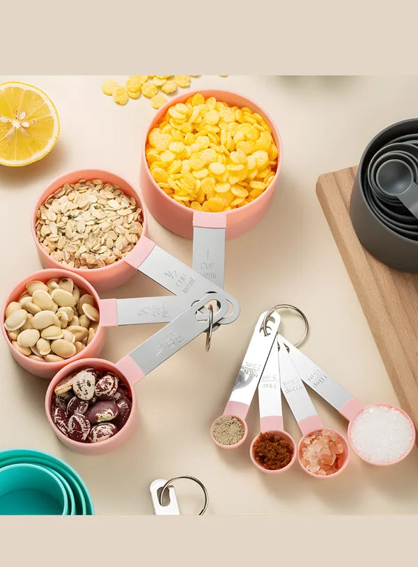 8 Pcs Plastic Measuring Cups And Spoons Set (SBAC-SC-8) (MOQ 50 PCS)
