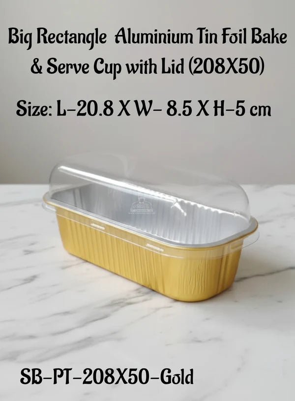 Big Rectangle Aluminium Tin Foil Bake & Serve Cup with Lid | Aluminium Containers | Non-Stick Foil Baking container - Gold -  (MOQ 500 PCS) (RU)