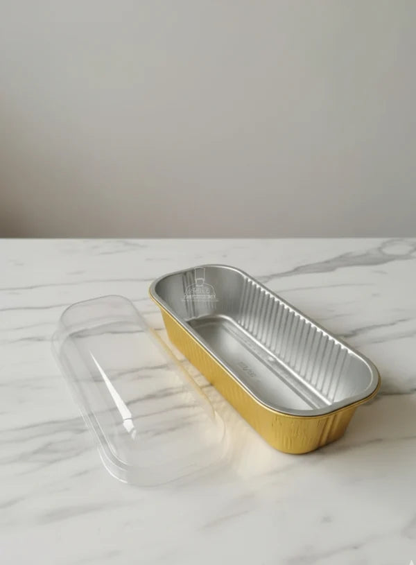 Big Rectangle Aluminium Tin Foil Bake & Serve Cup with Lid | Aluminium Containers | Non-Stick Foil Baking container - Gold -  (MOQ 500 PCS) (RU)