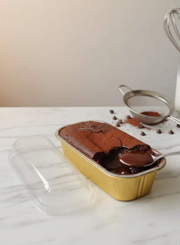 Big Rectangle Aluminium Tin Foil Bake & Serve Cup with Lid | Aluminium Containers | Non-Stick Foil Baking container - Gold -  (MOQ 500 PCS) (RU)