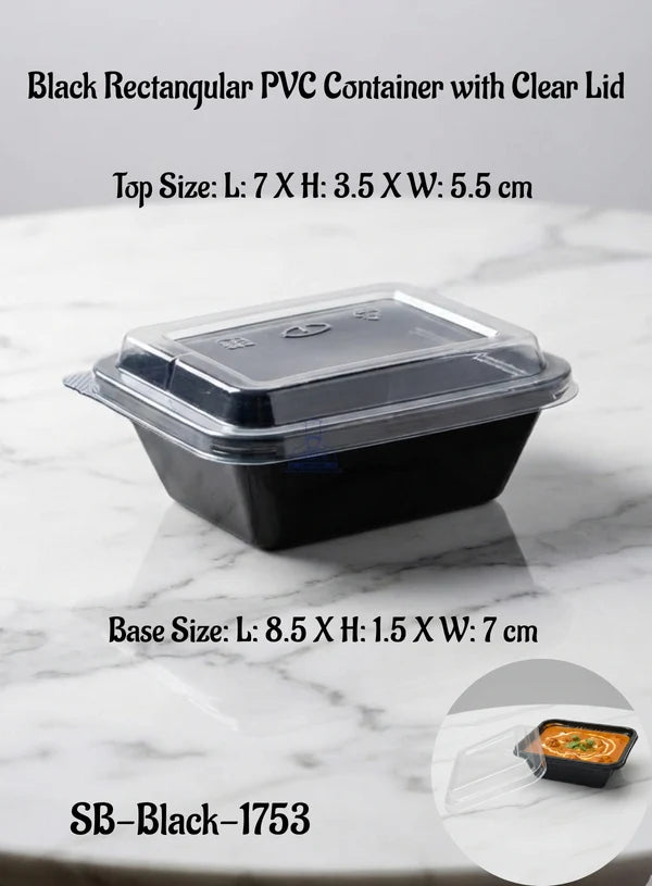 Black Rectangular PVC Container with Clear Lid | Pastry Box | Mini Dessert Package